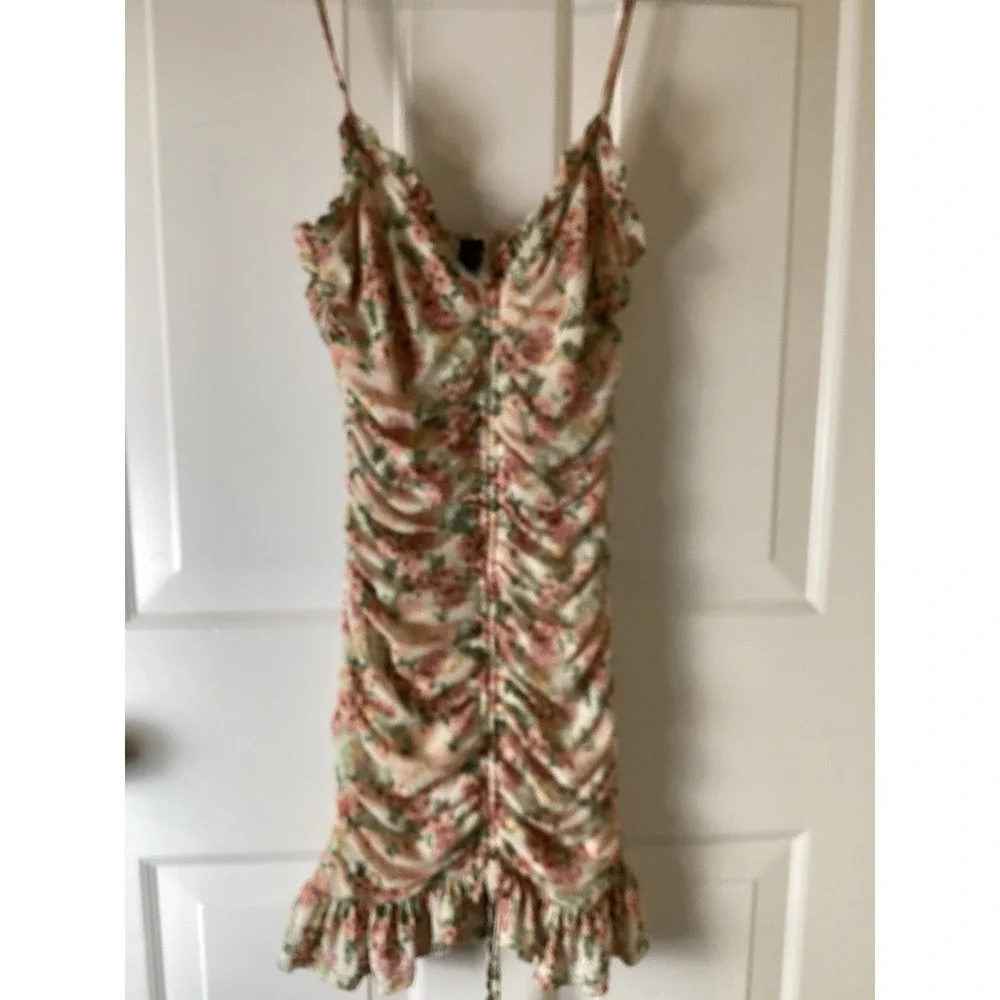 Coquette Y2K Cottagecore XS Floral sweetheart Babydoll Ruched Bodycon Dress - Picture 2 of 9